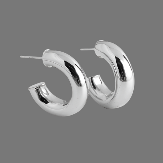 C-shaped sterling silver earrings