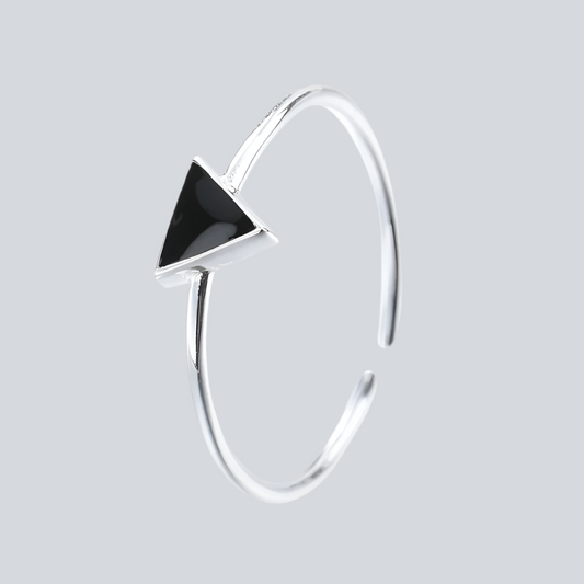 A special silver ring in the shape of a triangle