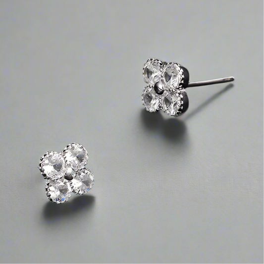 Sparkling four cubic zirconia crystal sterling silver earrings