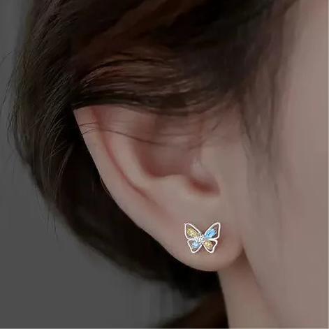 Sterling silver earrings with butterfly-shaped zirconia stones