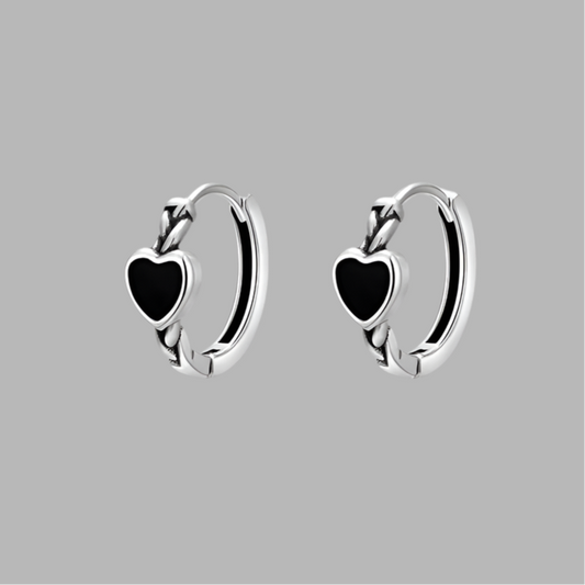 Special black zircon crystal heart-shaped sterling silver earrings