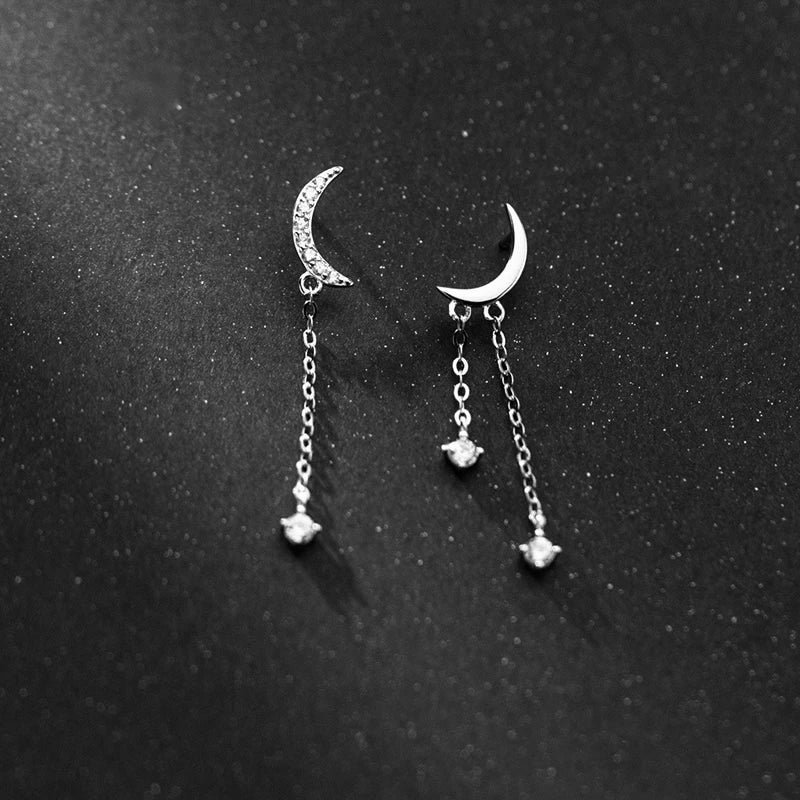 Moon-shaped pendant sterling silver earrings