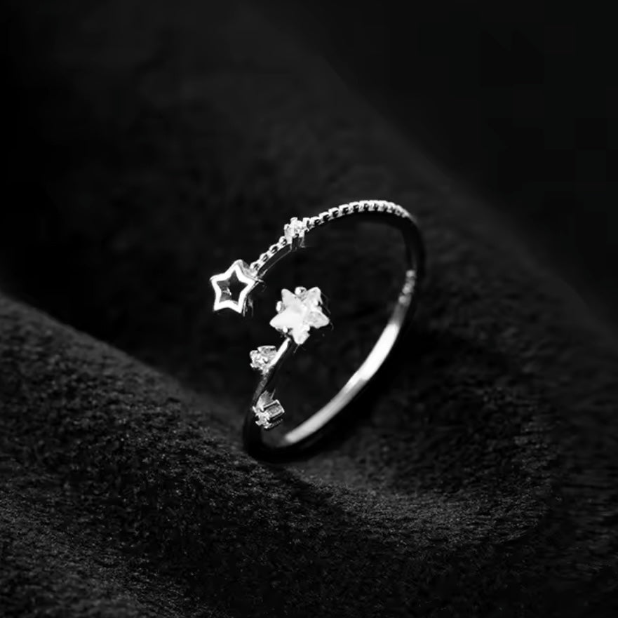 Sterling silver ring with a starry sky pattern