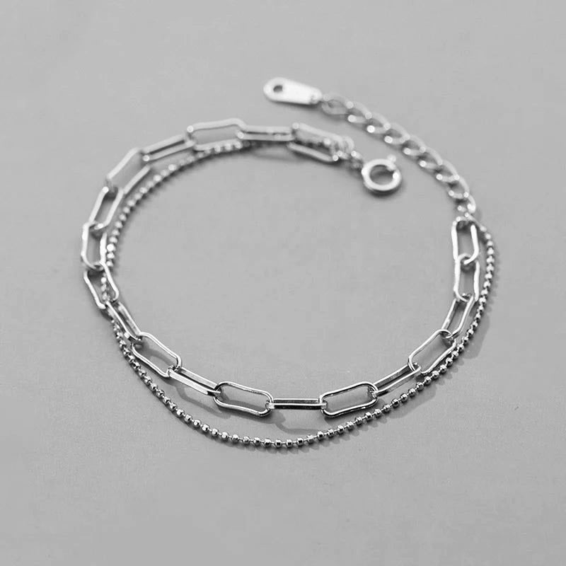 Doppelarmband aus Sterlingsilber mit Kettenmuster