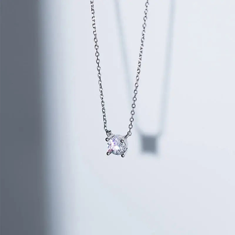 Pure shining sterling silver necklace with zircon crystal