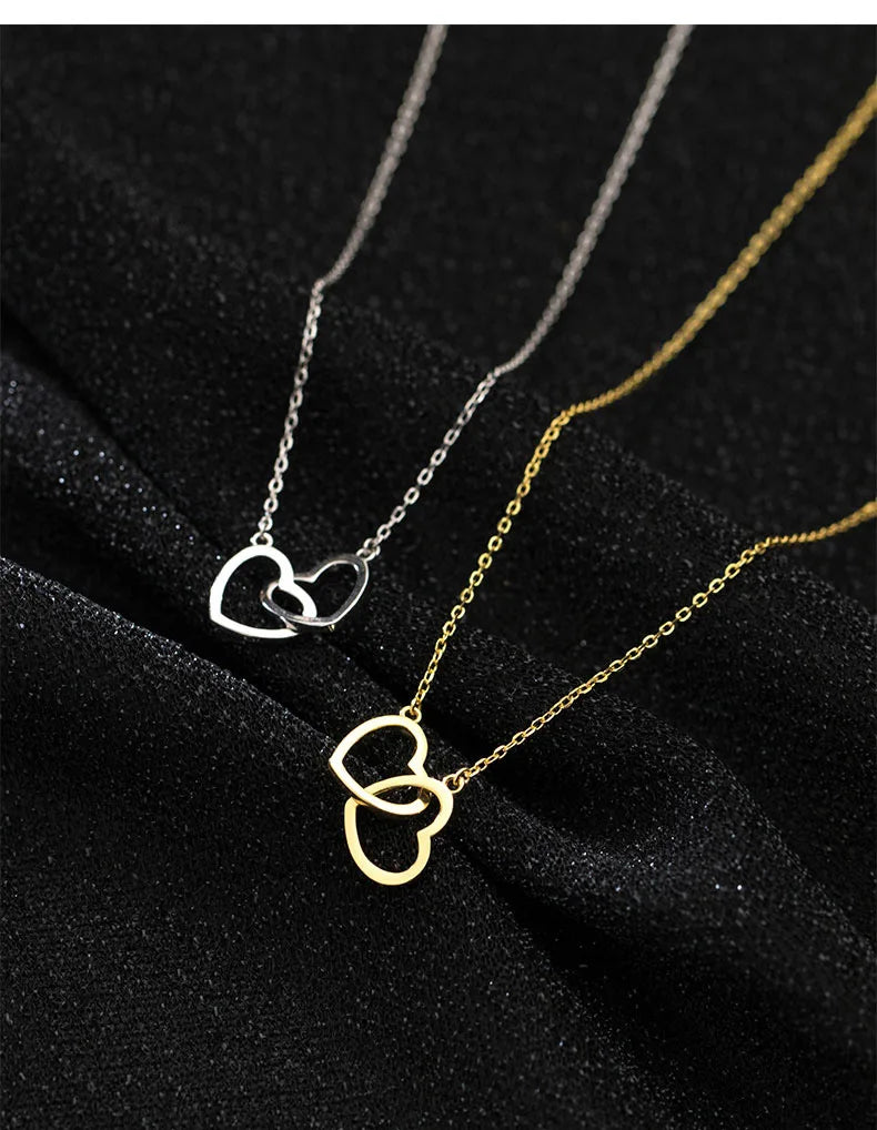 Double heart sterling silver necklace