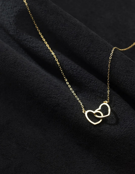 Double heart sterling silver necklace