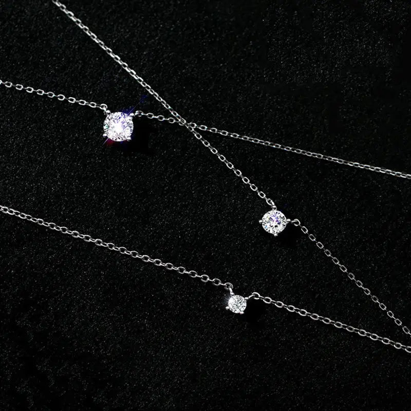 Pure shining sterling silver necklace with zircon crystal