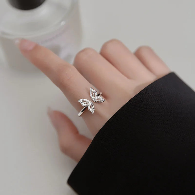 Butterfly shaped sterling silver adjustable size ring