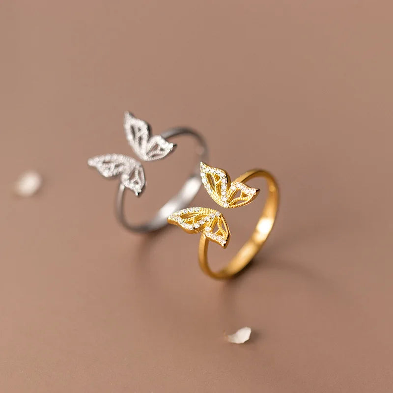 Butterfly shaped sterling silver adjustable size ring