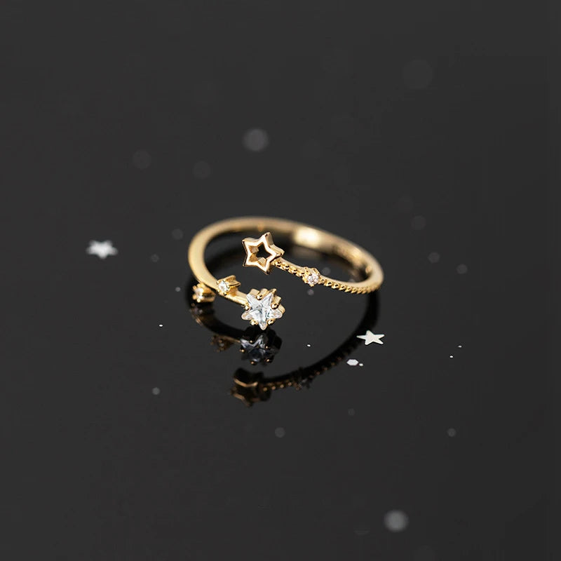 Adjustable ring in sterling silver with a starry sky pattern