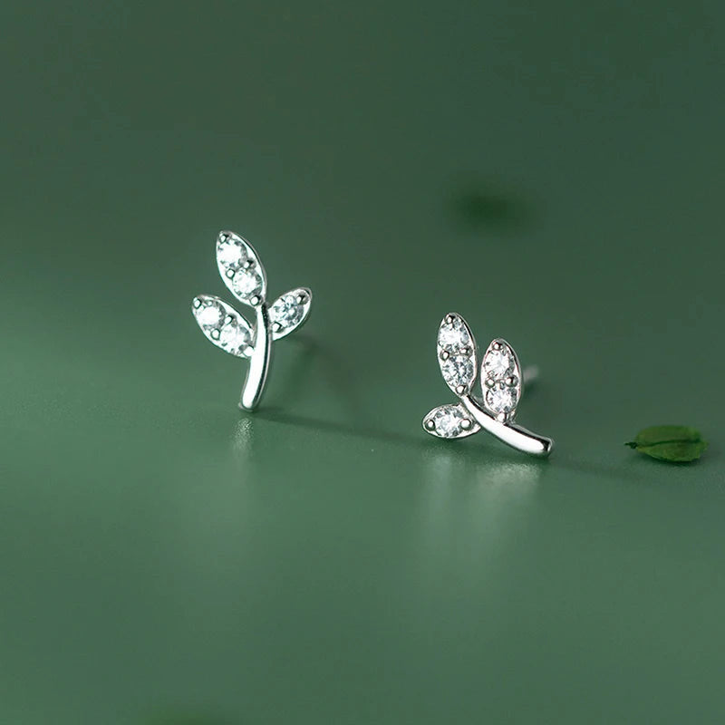 Sterling silver earrings in the shape of a minimalist leaf