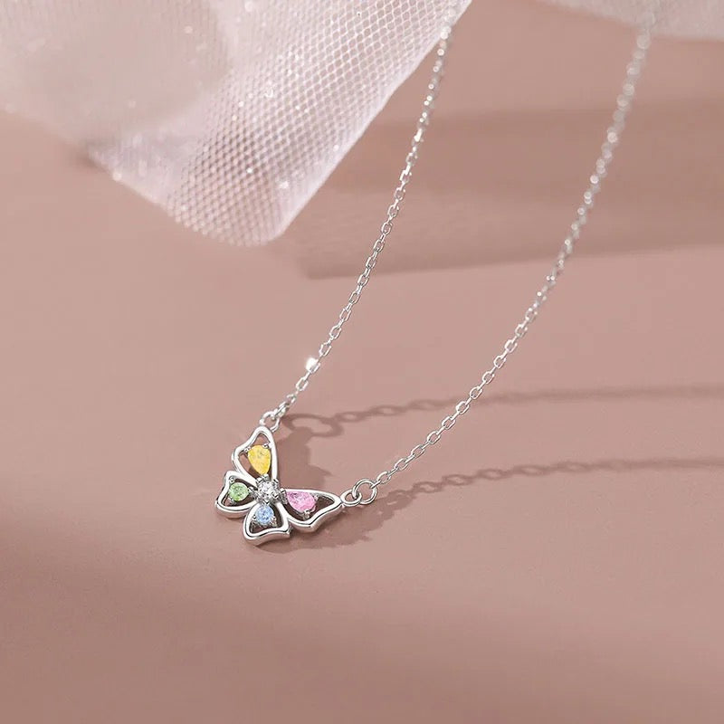 Butterfly-shaped sterling silver necklace with Zirconia stones