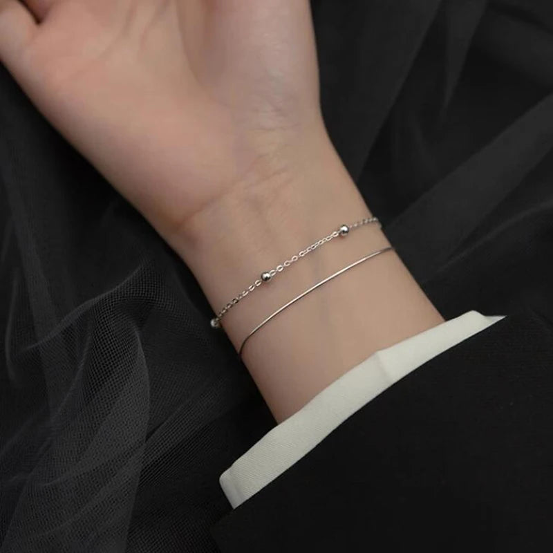 Minimalist double sterling silver bracelet