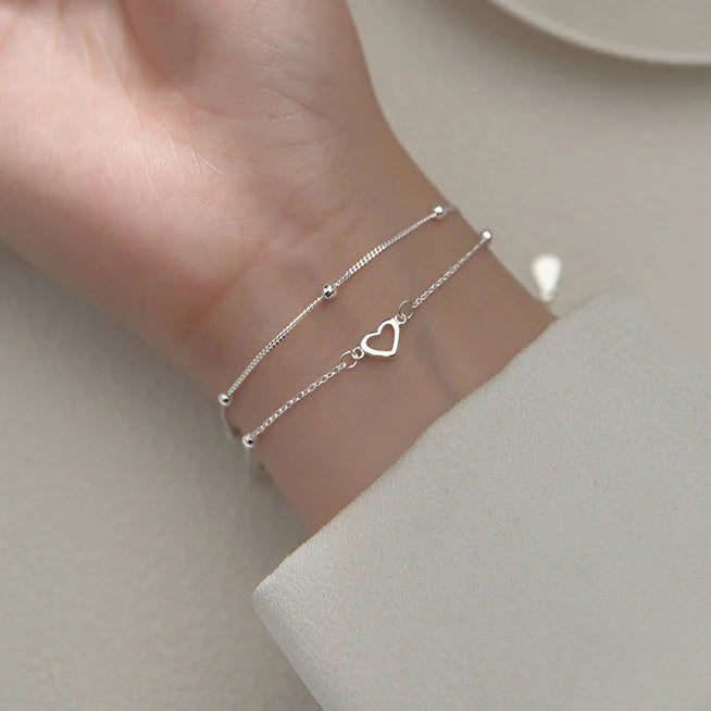 Herzförmiges Armband aus Sterlingsilber mit zwei Ketten