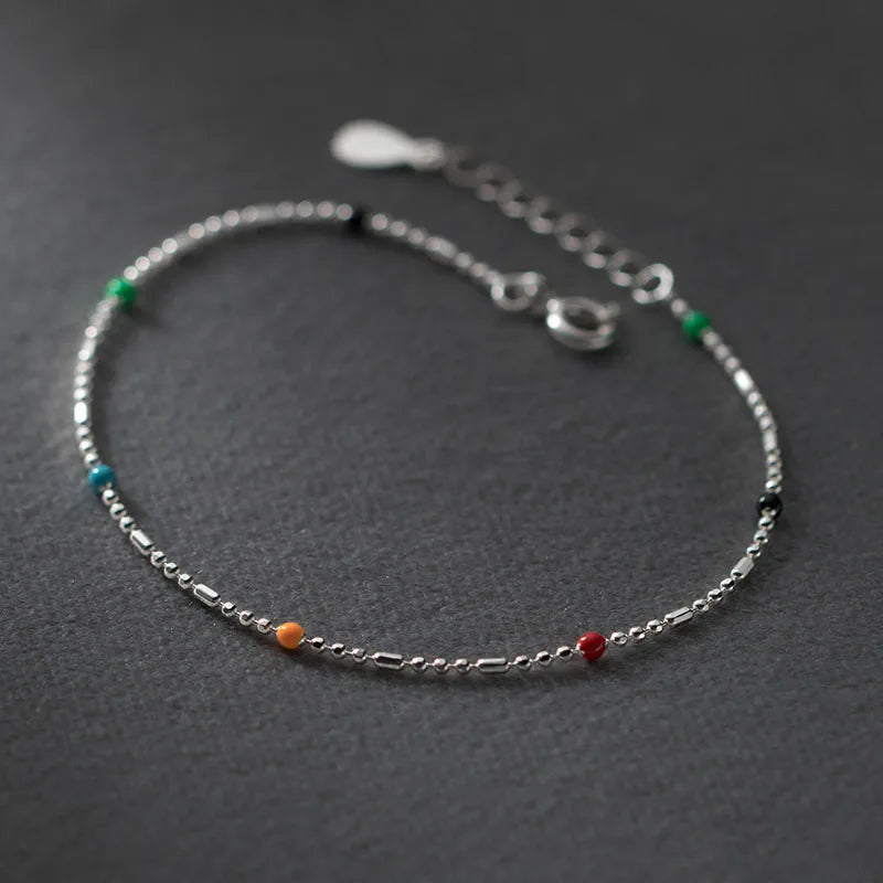 minimalist sterling silver bracelet with colored beads