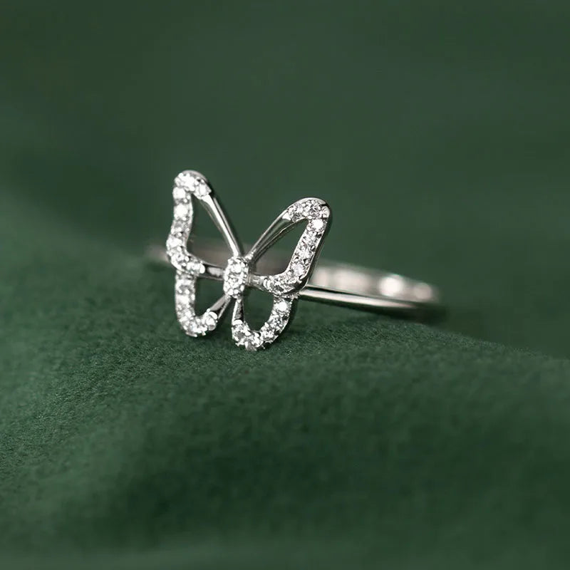 Silver ring in the shape of a butterfly