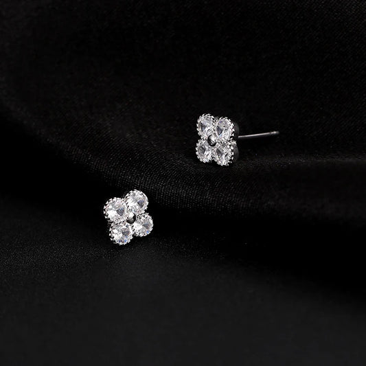 Sparkling four cubic zirconia crystal sterling silver earrings