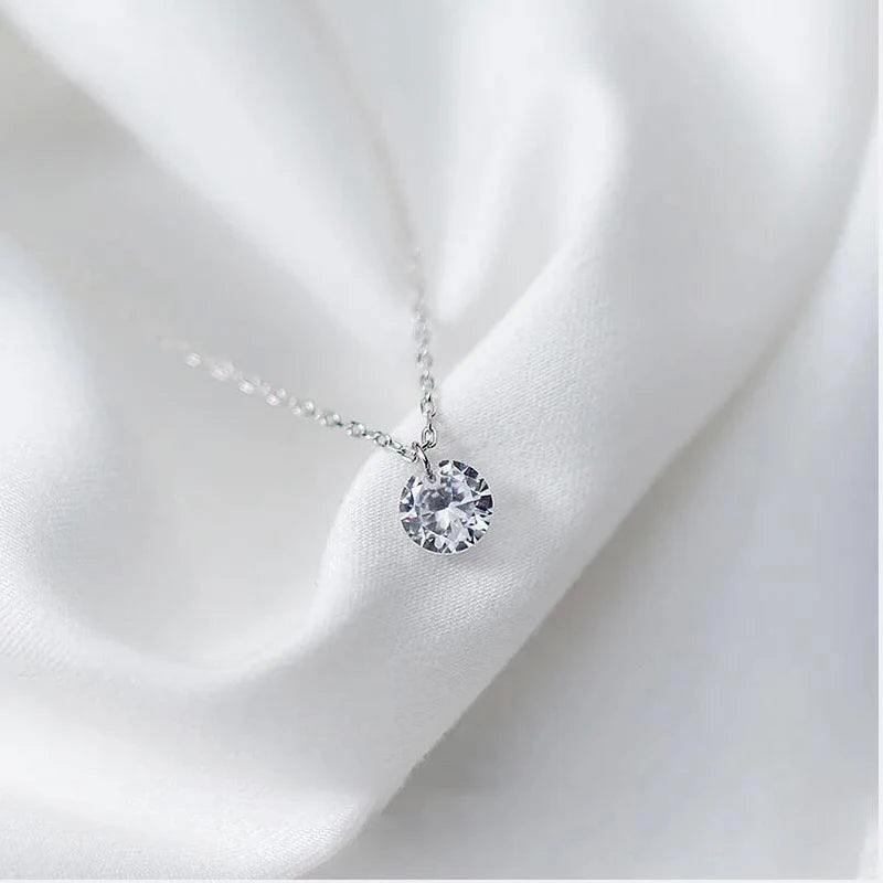 Pure shining sterling silver necklace with zircon crystal