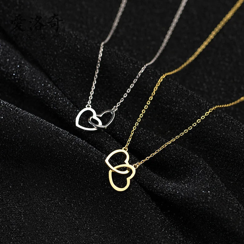 Double heart sterling silver necklace