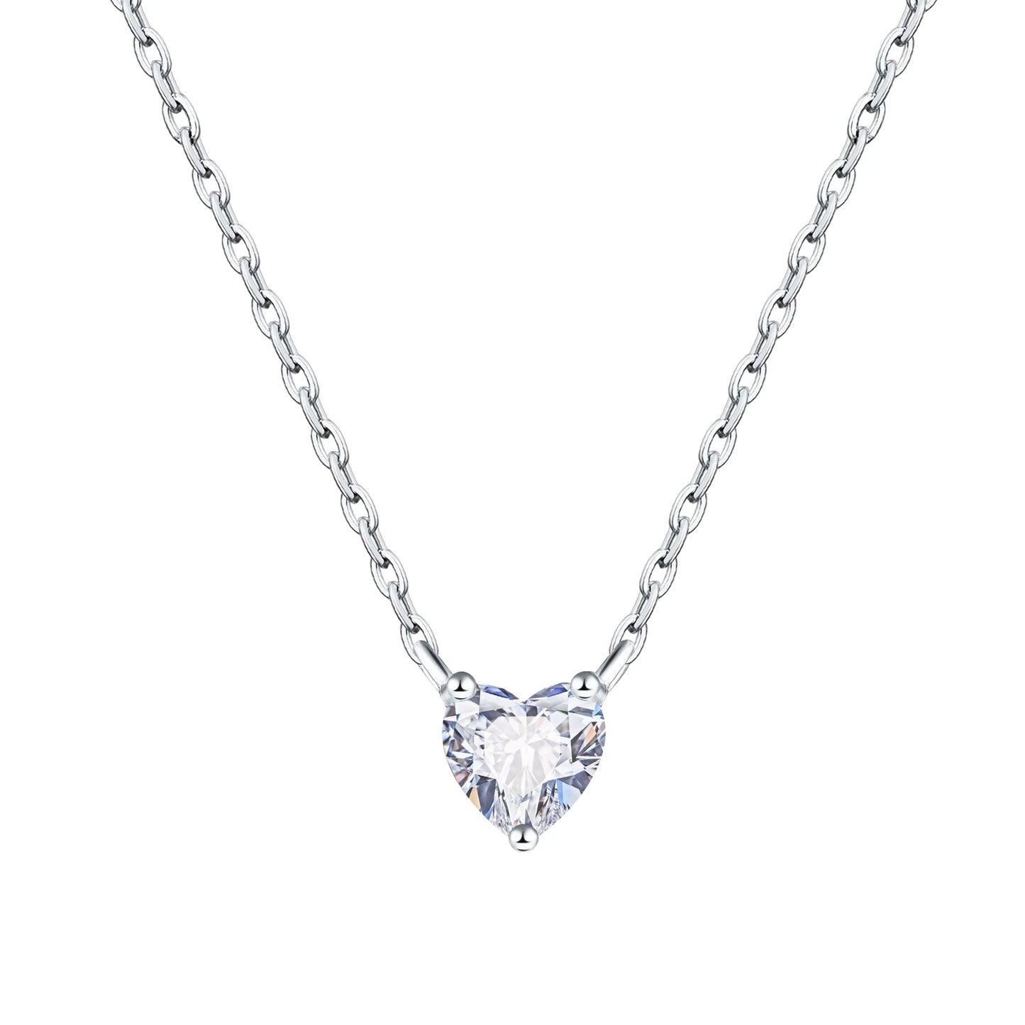 Shiny heart-shaped sterling silver necklace with zircon crystal