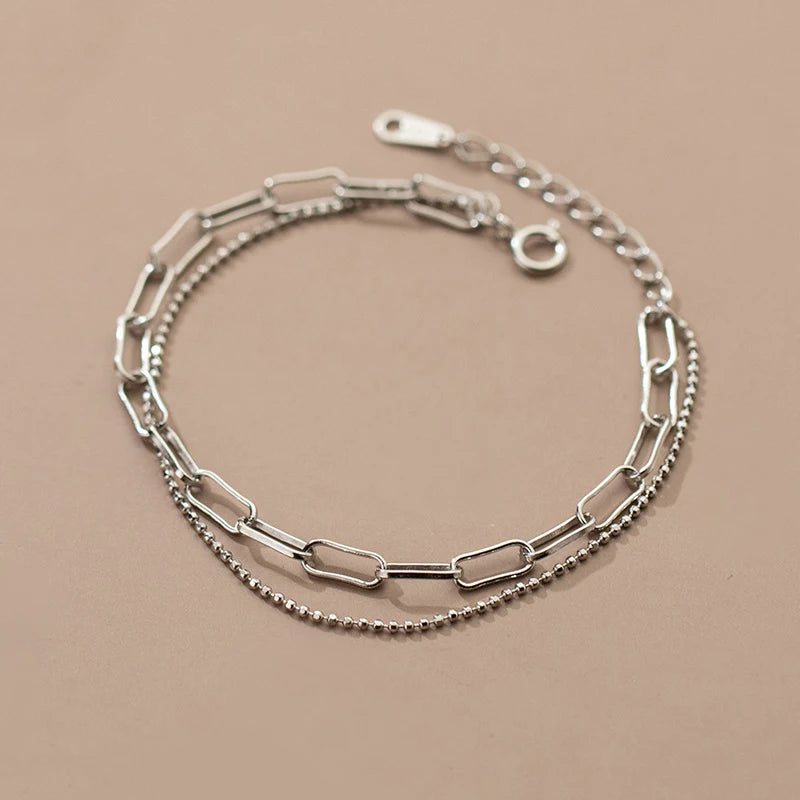 Sterling silver double bracelet with chain pattern