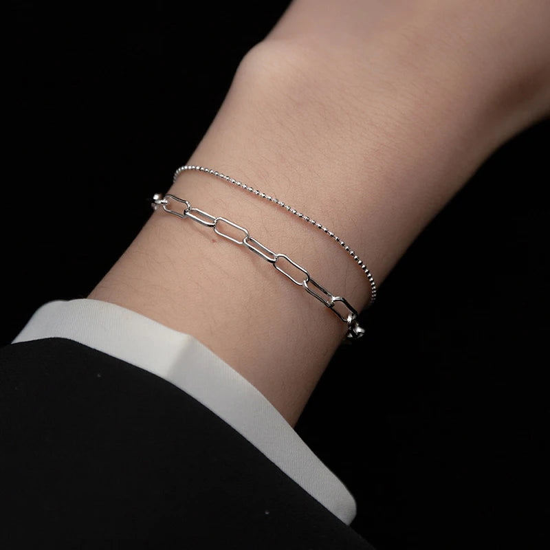 Sterling silver double bracelet with chain pattern