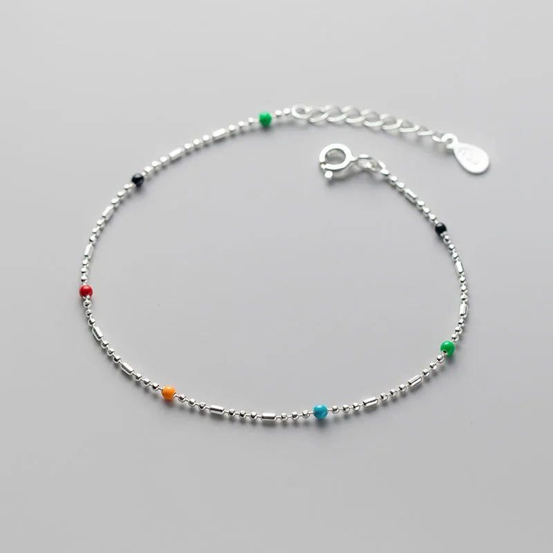 minimalist sterling silver bracelet with colored beads