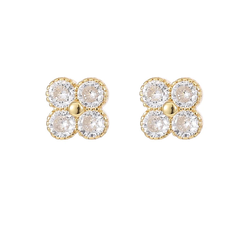 Sparkling four cubic zirconia crystal sterling silver earrings