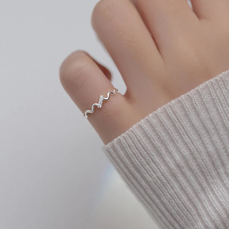 Wave shape adjustable sterling silver ring