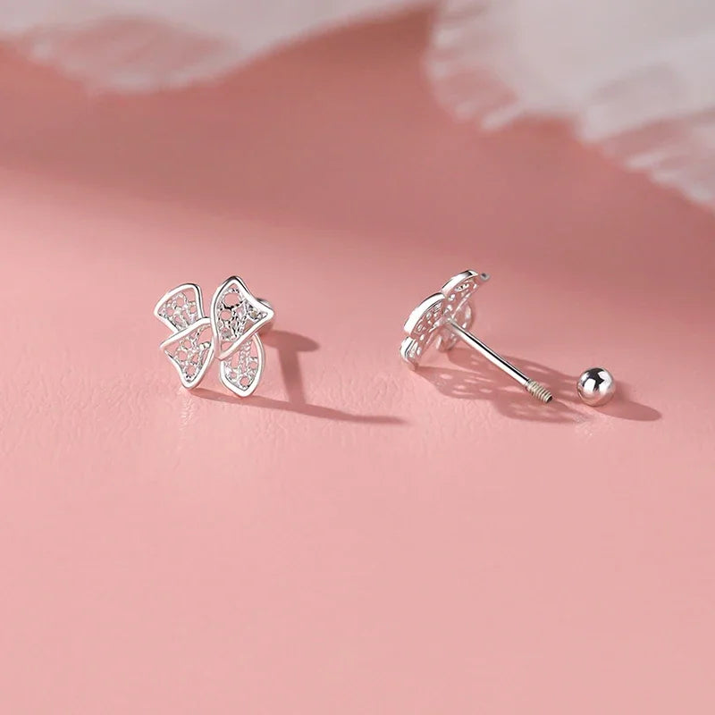 Net shaped sterling silver earrings