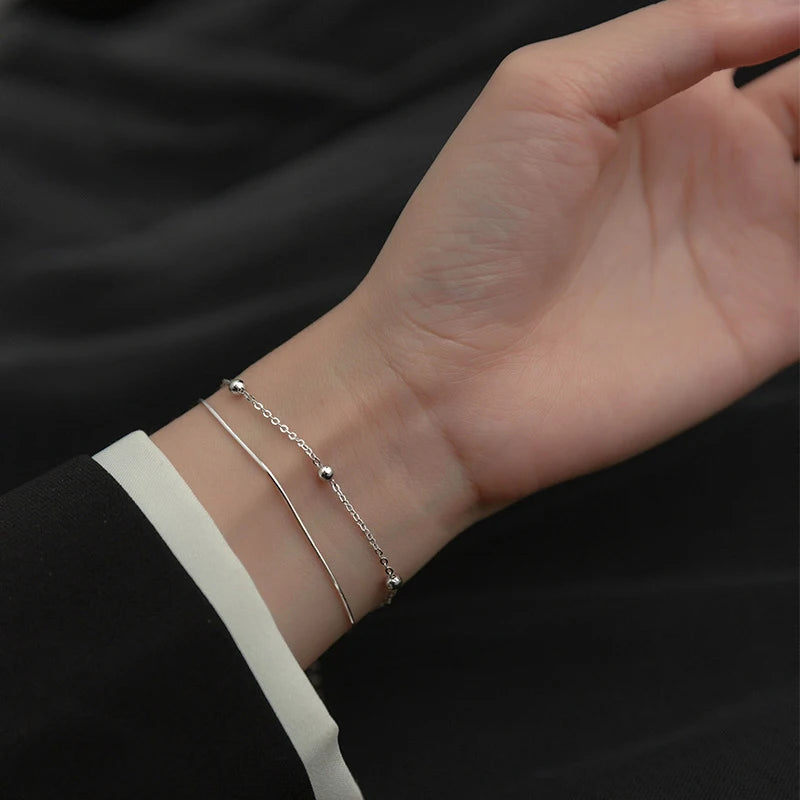 Minimalist double sterling silver bracelet