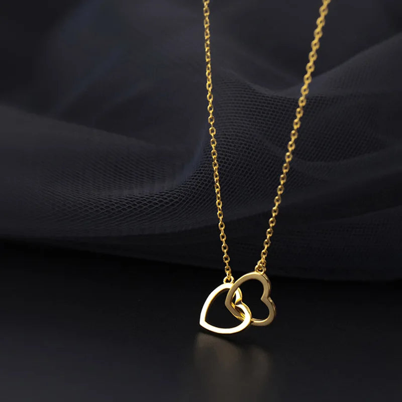 Double heart sterling silver necklace