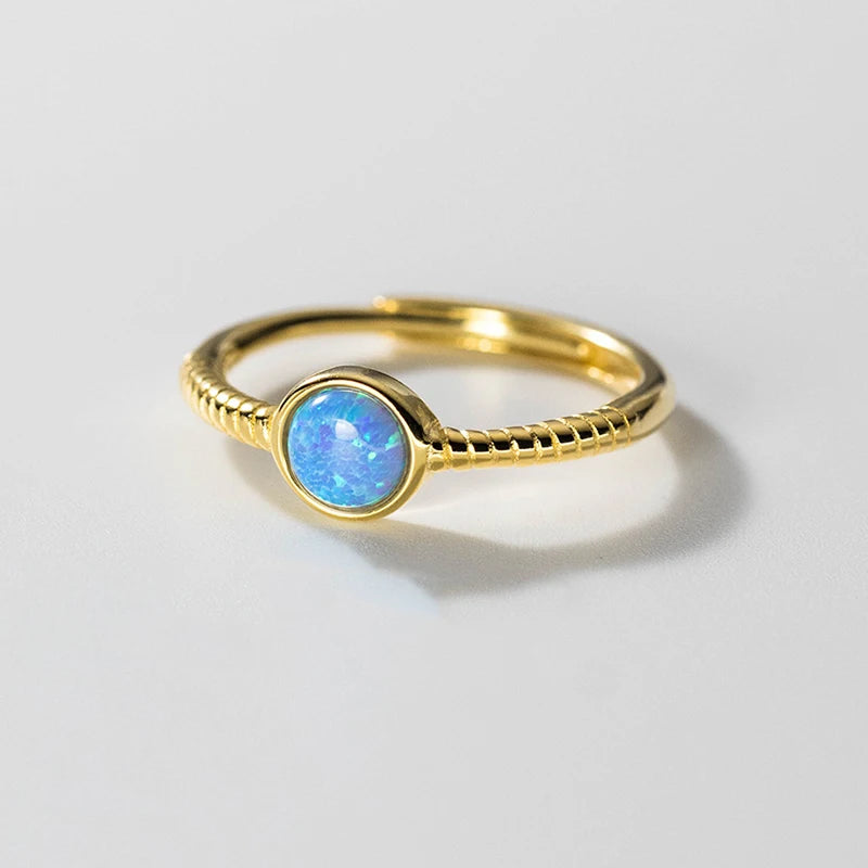 Spezieller meerblauer, größenverstellbarer Ring aus Sterlingsilber