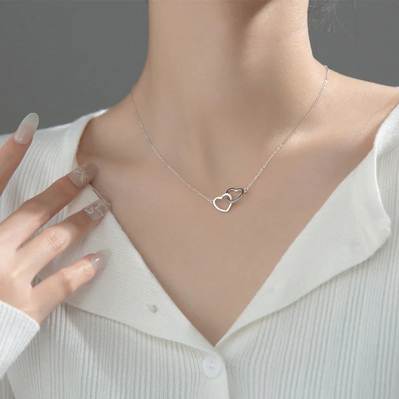 Double heart sterling silver necklace