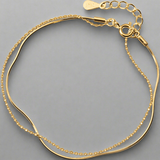 Burski Jewelry Minimalista duplaláncos aranyozott sterling ezüst karkötő