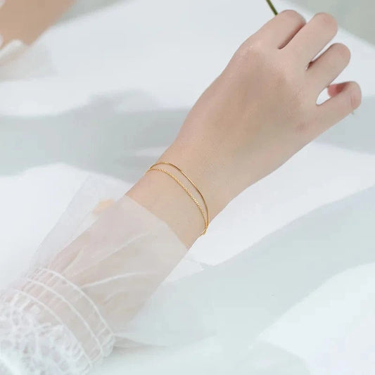 Burski Jewelry Minimalista duplaláncos aranyozott sterling ezüst karkötő