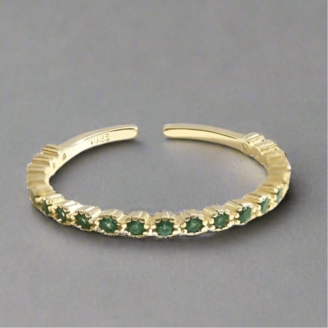 Burski Jewelry Arany Minimalista zöld cirkóna kristályokkal díszített sterling ezüst gyűrű